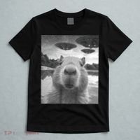 Funny Graphic Capybara Selfie With Ufos Weird T-Shirt thumb 5