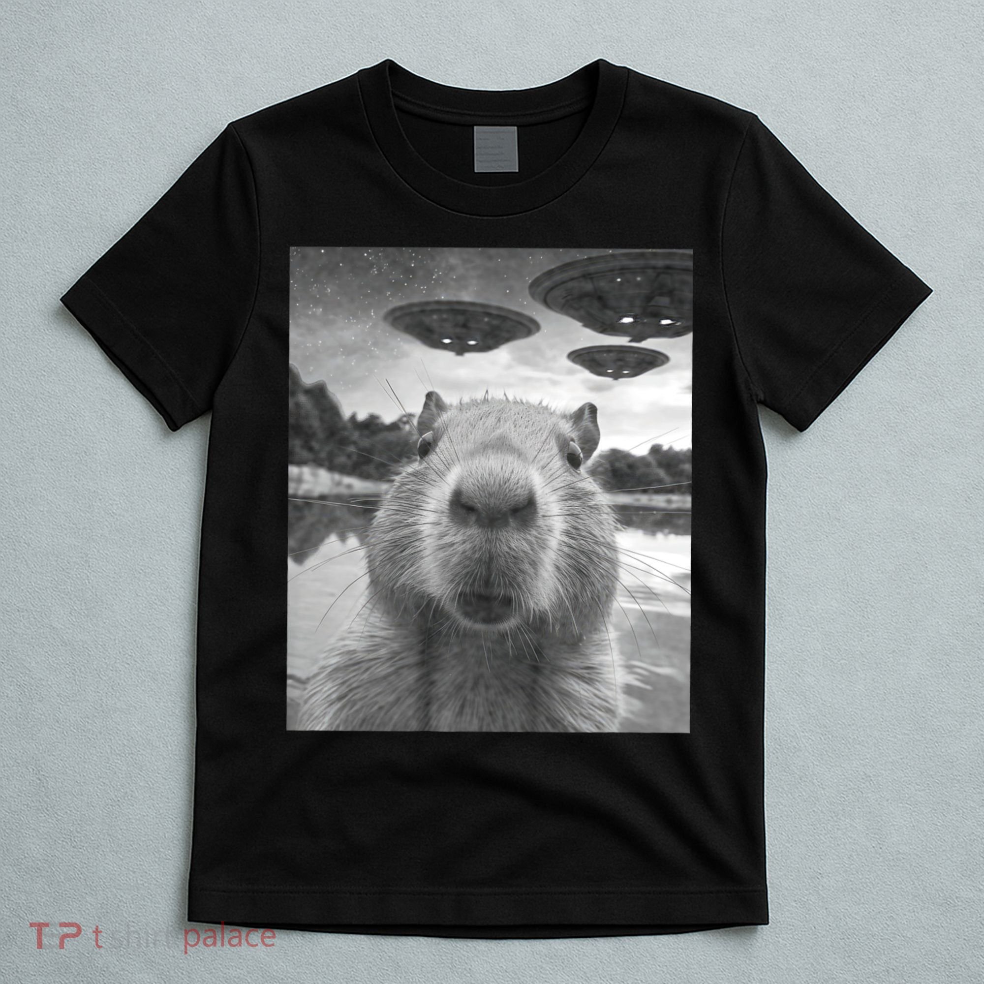 Funny Graphic Capybara Selfie With Ufos Weird T-Shirt