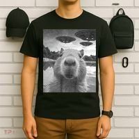 Funny Graphic Capybara Selfie With Ufos Weird T-Shirt thumb 6