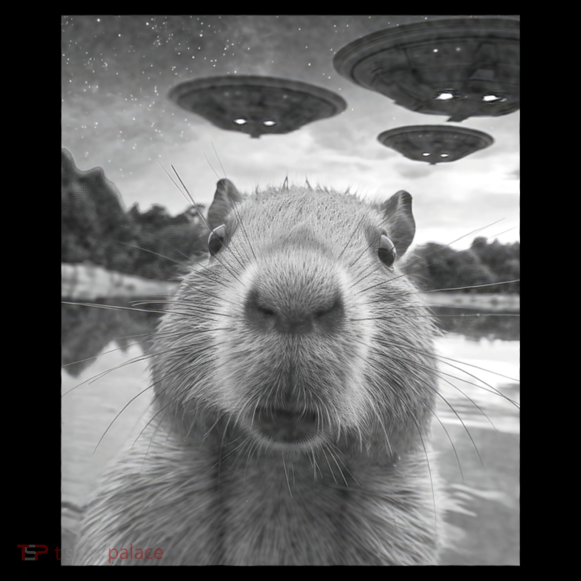 Funny Graphic Capybara Selfie With Ufos Weird T-Shirt