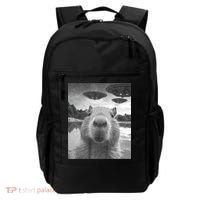Funny Graphic Capybara Selfie With Ufos Weird Backpack thumb 0