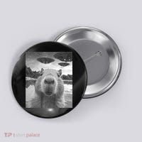 Funny Graphic Capybara Selfie With Ufos Weird Button thumb 0