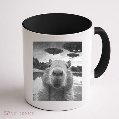 Funny Graphic Capybara Selfie With Ufos Weird Coffee Mug back
