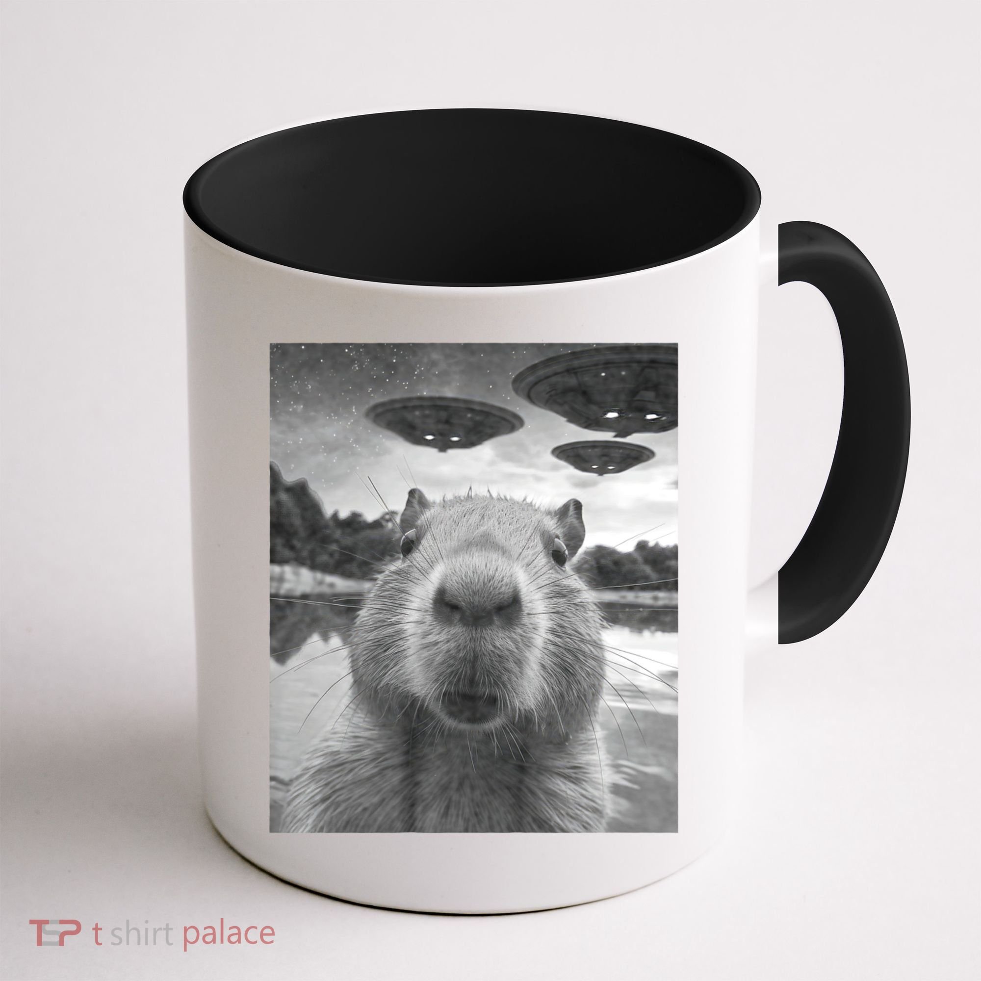 Funny Graphic Capybara Selfie With Ufos Weird Coffee Mug