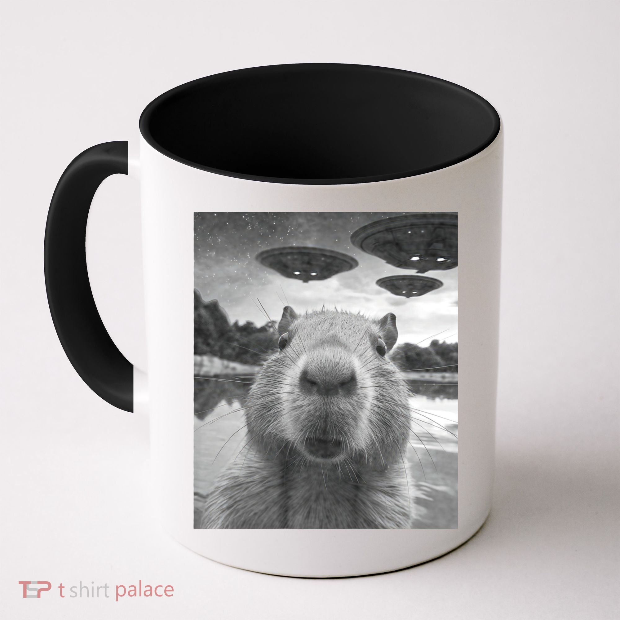 Funny Graphic Capybara Selfie With Ufos Weird Coffee Mug