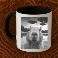 Funny Graphic Capybara Selfie With Ufos Weird Coffee Mug thumb 2