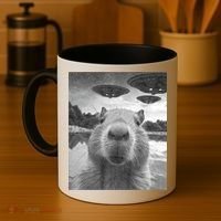 Funny Graphic Capybara Selfie With Ufos Weird Coffee Mug thumb 4