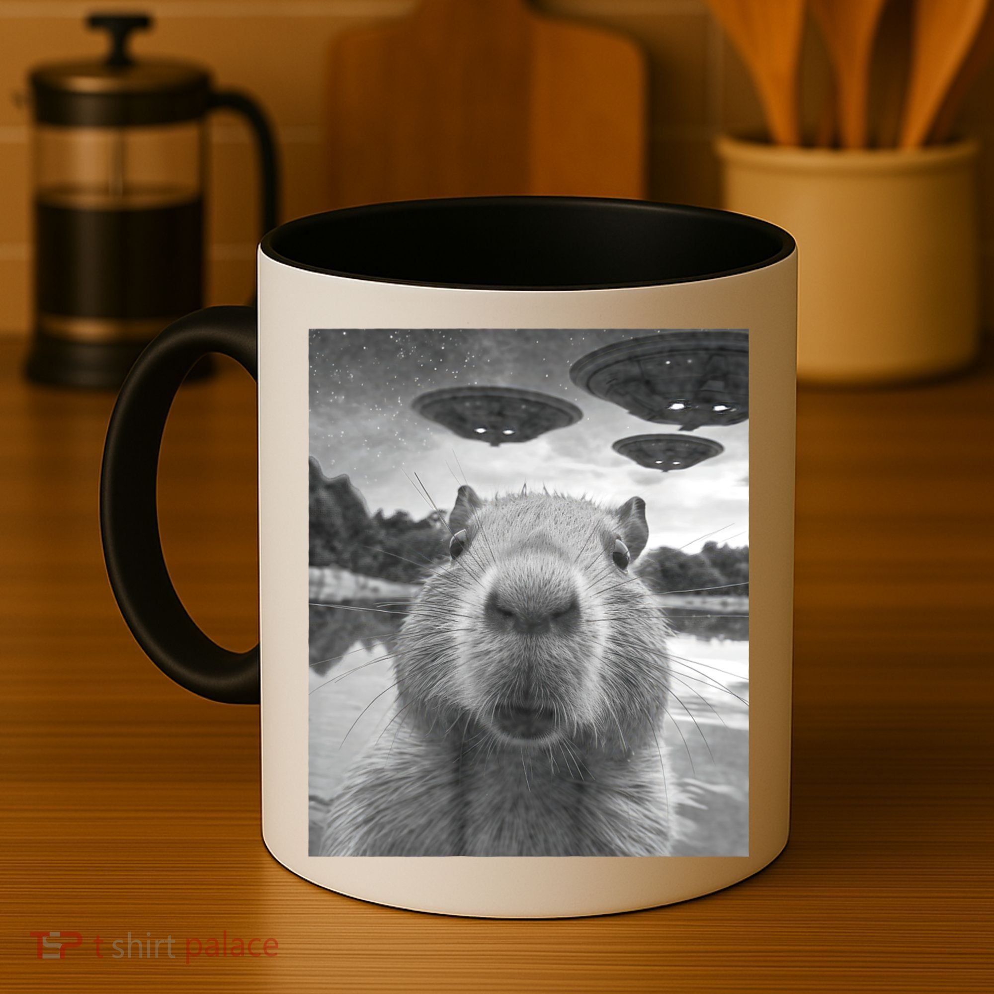 Funny Graphic Capybara Selfie With Ufos Weird Coffee Mug