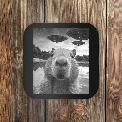 Funny Graphic Capybara Selfie With Ufos Weird Coaster