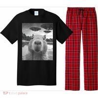 Funny Graphic Capybara Selfie With Ufos Weird Pajama Set thumb 0