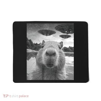 Funny Graphic Capybara Selfie With Ufos Weird Mousepad
