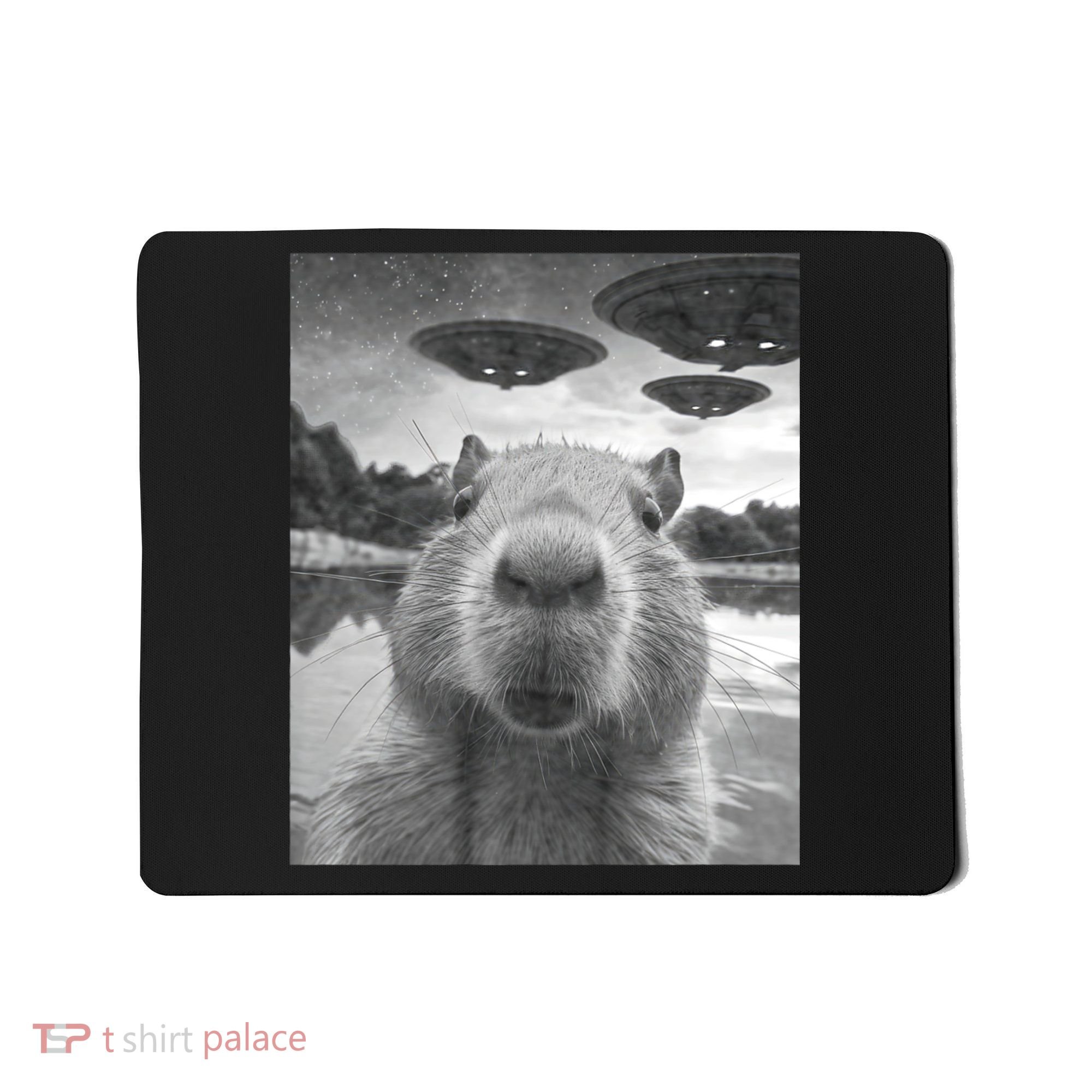 Funny Graphic Capybara Selfie With Ufos Weird Mousepad