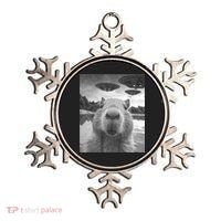 Funny Graphic Capybara Selfie With Ufos Weird Ornament thumb 0