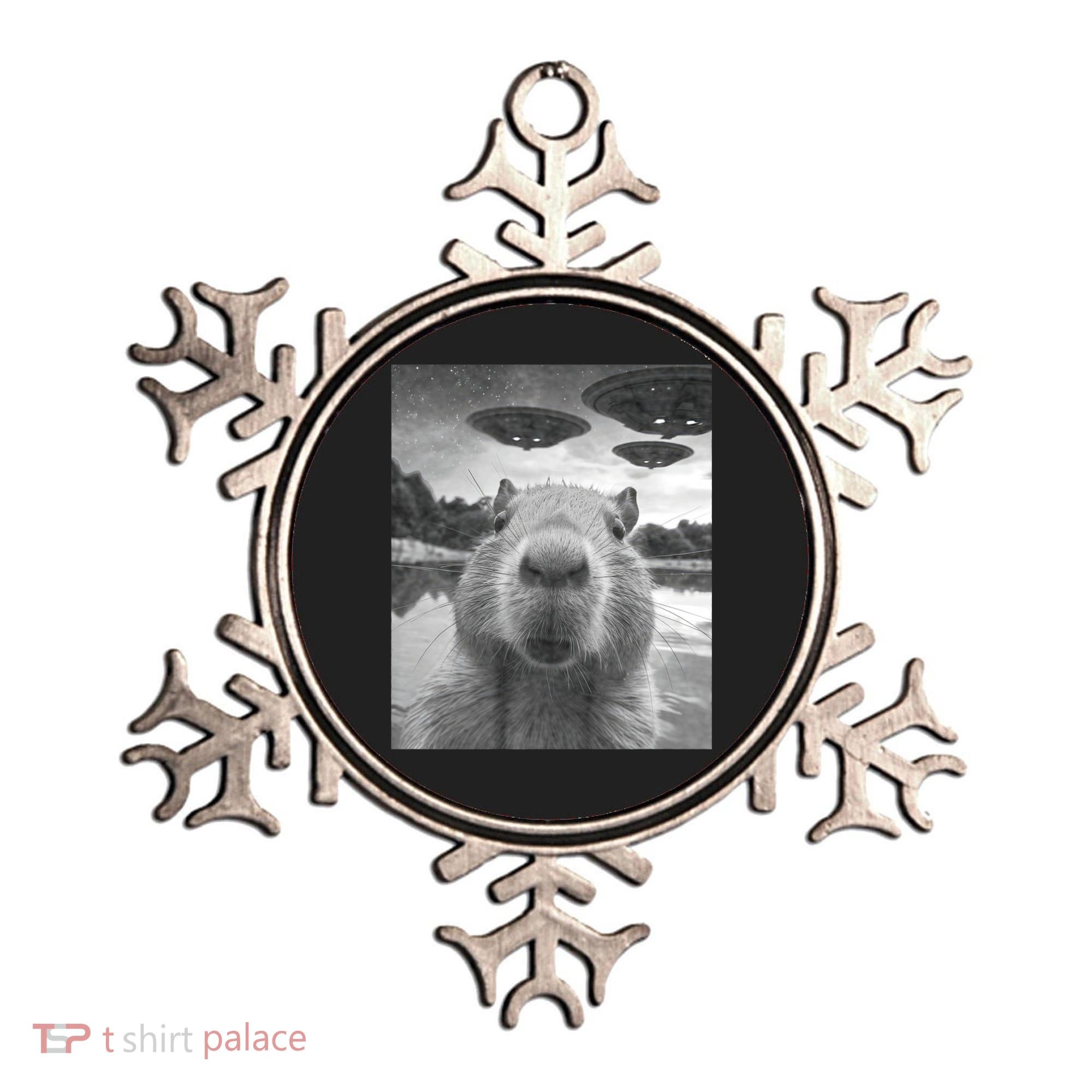 Funny Graphic Capybara Selfie With Ufos Weird Ornament