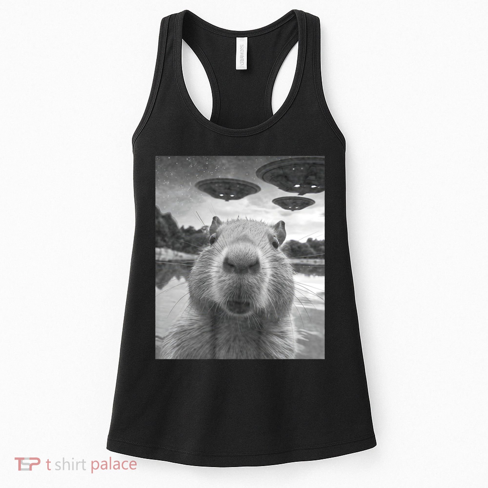 Funny Graphic Capybara Selfie With Ufos Weird Women's Tank Top