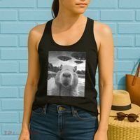 Funny Graphic Capybara Selfie With Ufos Weird Women's Tank Top thumb 2