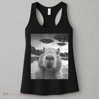 Funny Graphic Capybara Selfie With Ufos Weird Women's Tank Top thumb 3