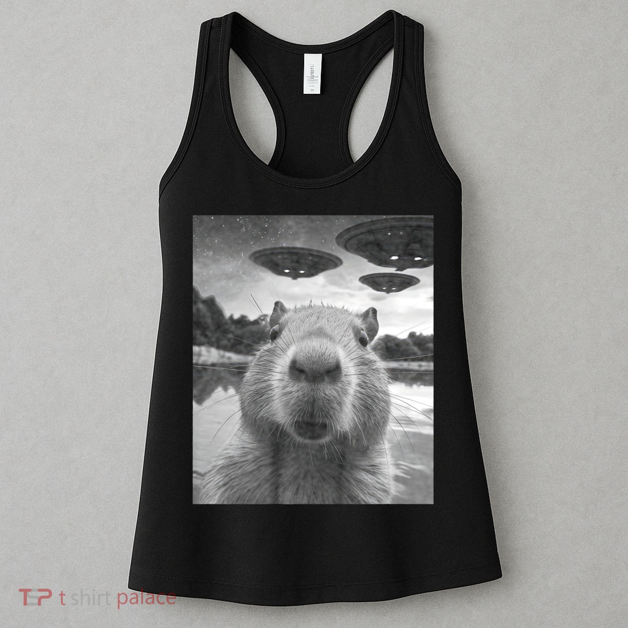 Funny Graphic Capybara Selfie With Ufos Weird Women's Tank Top