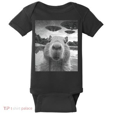 Funny Graphic Capybara Selfie With Ufos Weird Baby Bodysuit
