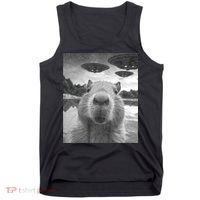 Funny Graphic Capybara Selfie With Ufos Weird Tank Top thumb 0