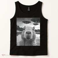 Funny Graphic Capybara Selfie With Ufos Weird Tank Top thumb 2
