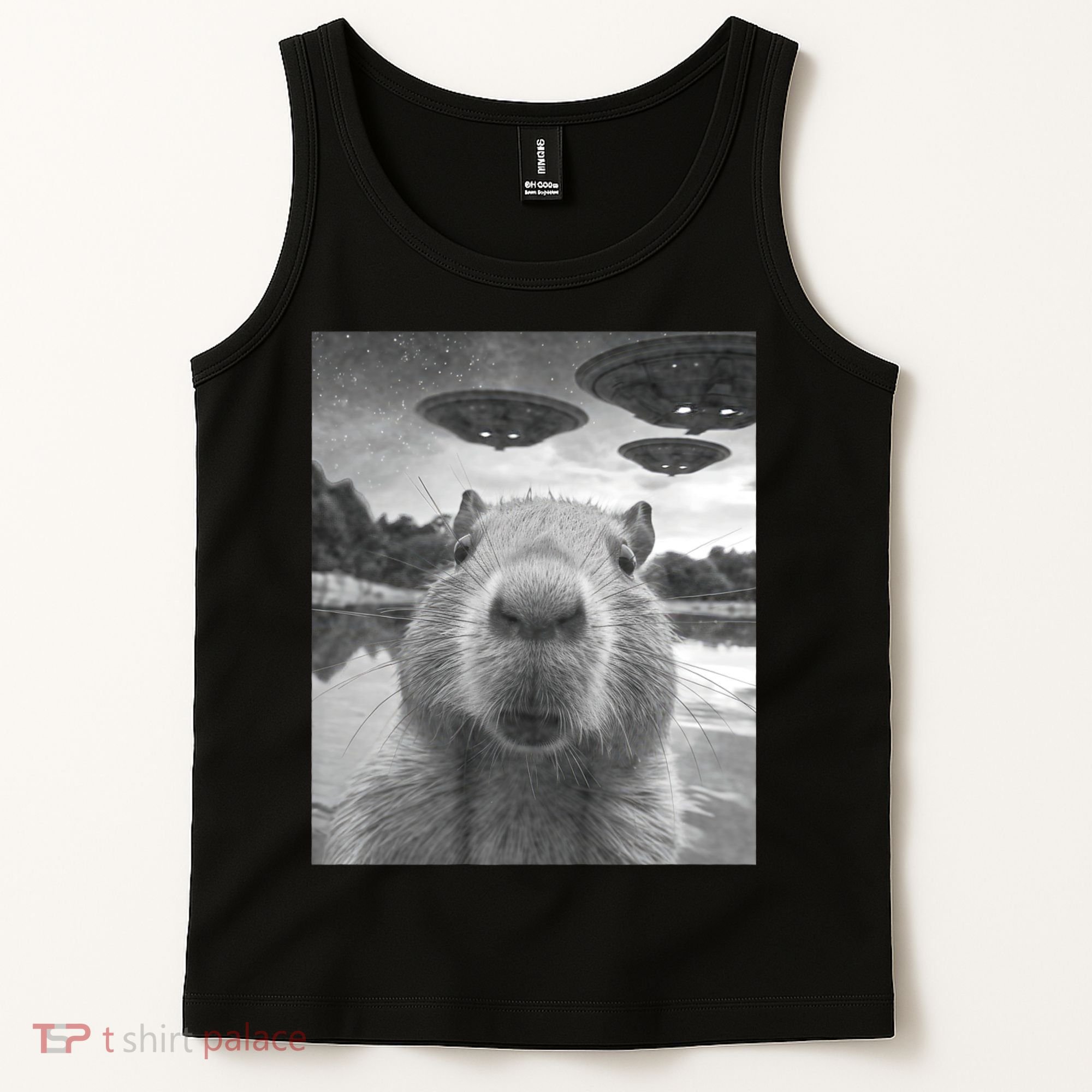 Funny Graphic Capybara Selfie With Ufos Weird Tank Top