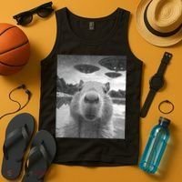 Funny Graphic Capybara Selfie With Ufos Weird Tank Top thumb 4