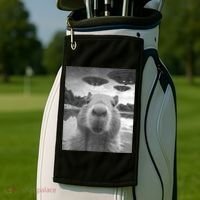 Funny Graphic Capybara Selfie With Ufos Weird Golf Towel thumb 2
