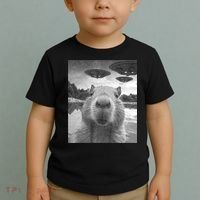 Funny Graphic Capybara Selfie With Ufos Weird Toddler T-Shirt thumb 2