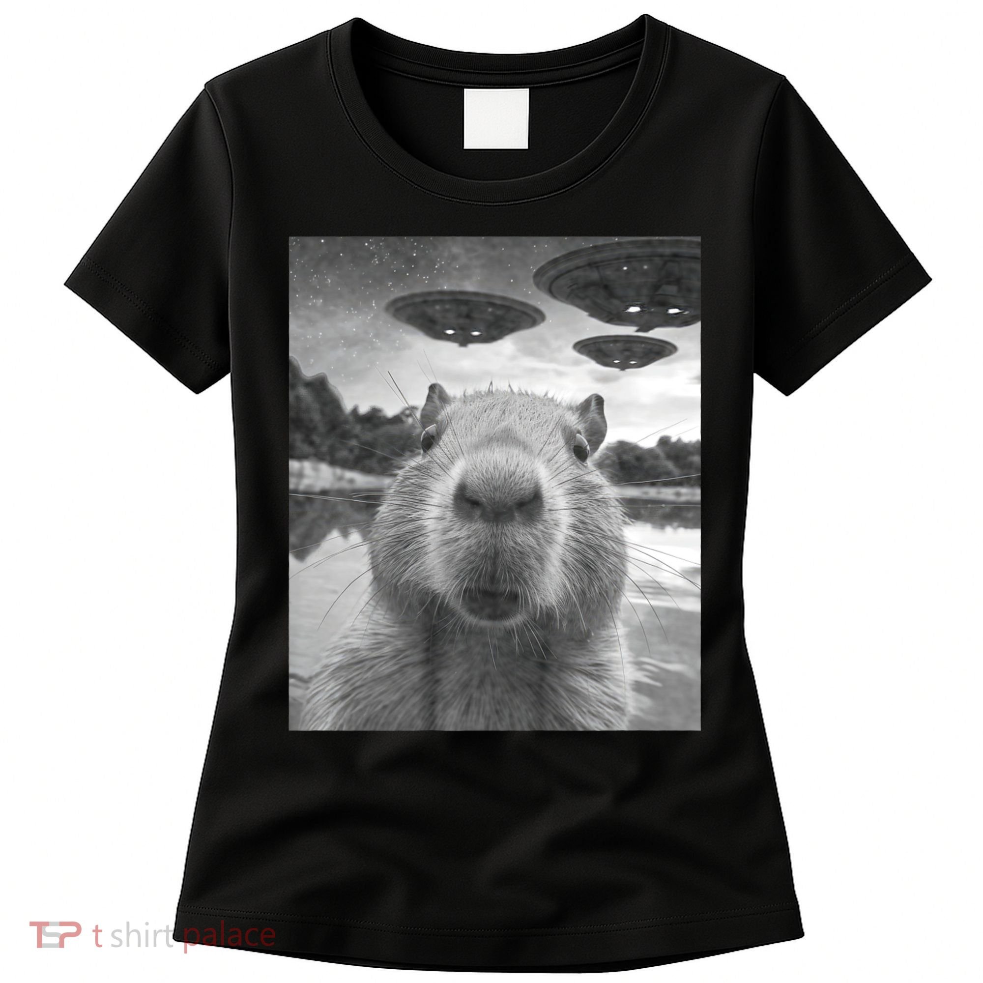 Funny Graphic Capybara Selfie With Ufos Weird Women's T-Shirt