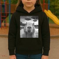 Funny Graphic Capybara Selfie With Ufos Weird Kids Hoodie thumb 3