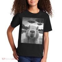 Funny Graphic Capybara Selfie With Ufos Weird Kids T-Shirt thumb 2