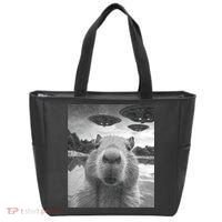 Funny Graphic Capybara Selfie With Ufos Weird Tote Bag thumb 0