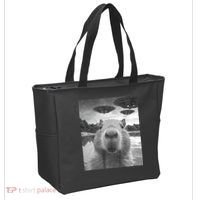 Funny Graphic Capybara Selfie With Ufos Weird Tote Bag thumb 2