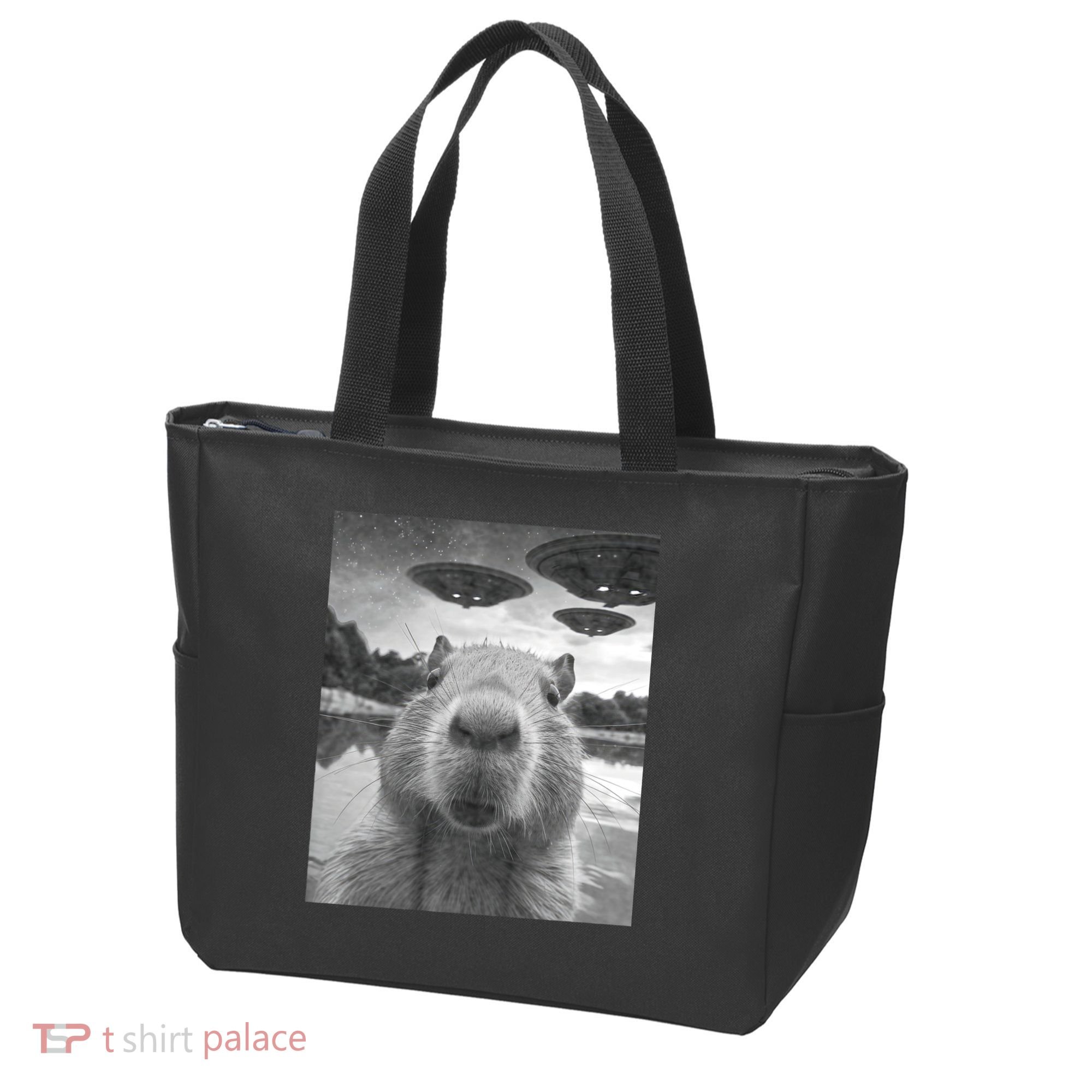 Funny Graphic Capybara Selfie With Ufos Weird Tote Bag