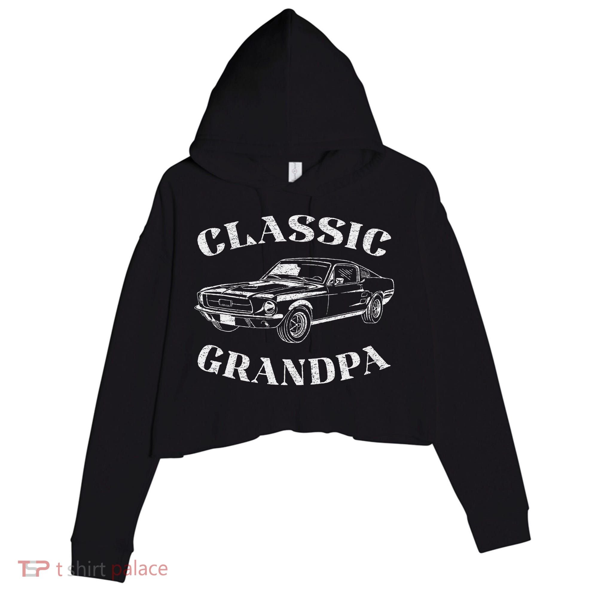 Funny Grandpa Classic Car Crop Fleece Hoodie