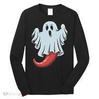 Funny Ghost Chili Pepper Lovers Spooky Halloween Long Sleeve Shirt thumb 0
