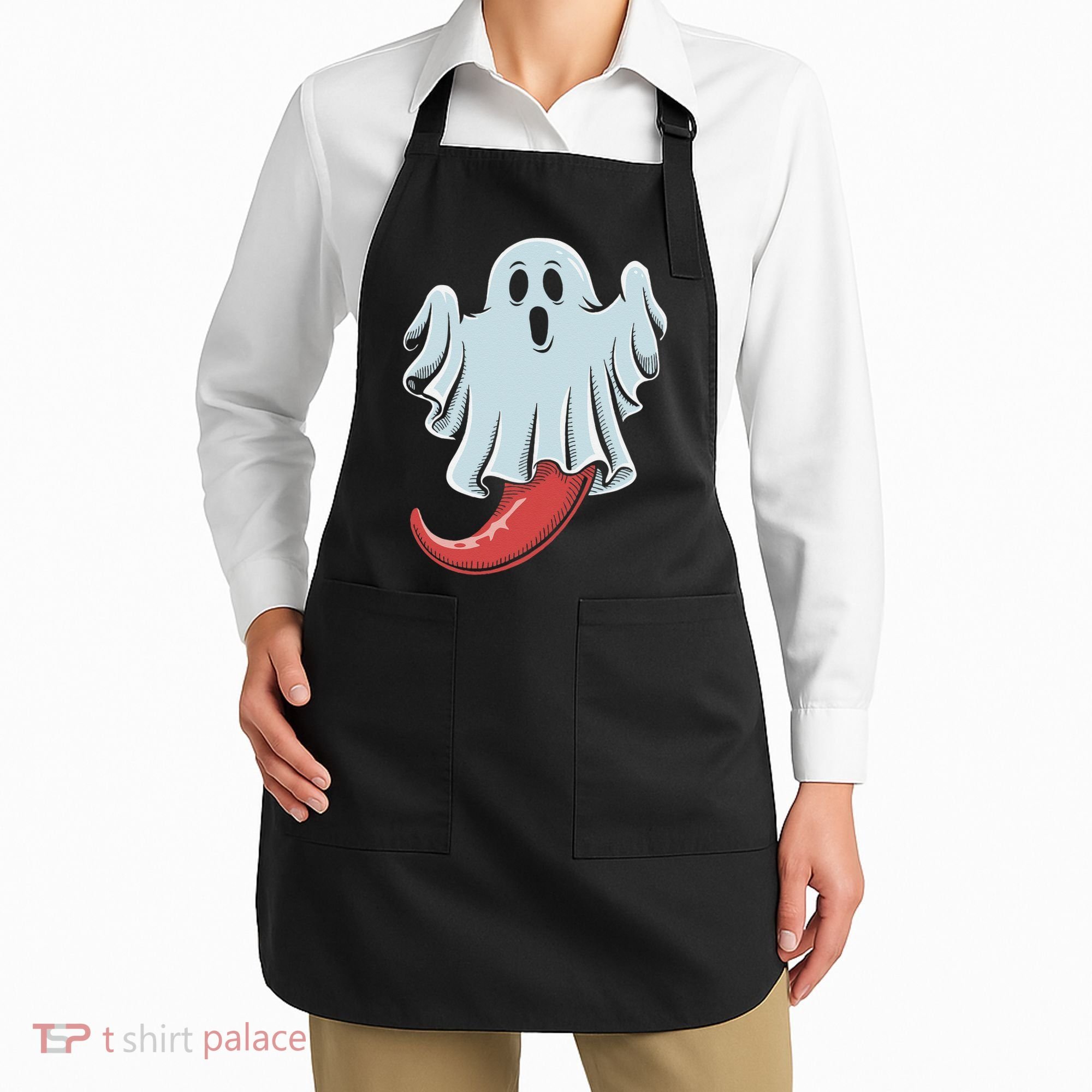 Funny Ghost Chili Pepper Lovers Spooky Halloween Apron