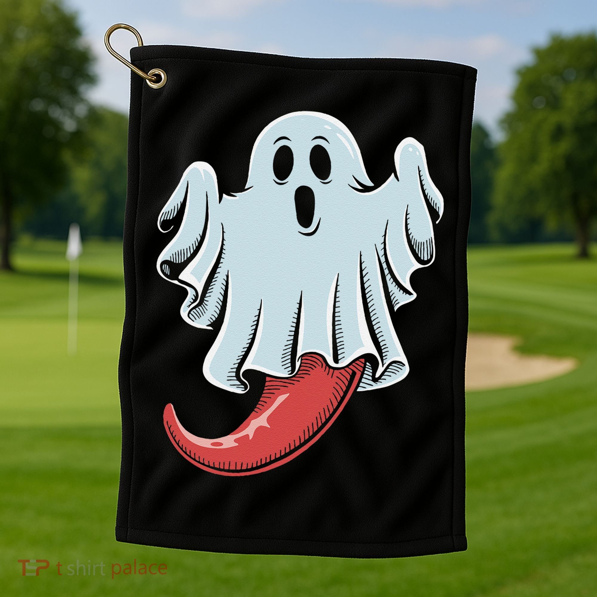Funny Ghost Chili Pepper Lovers Spooky Halloween Golf Towel