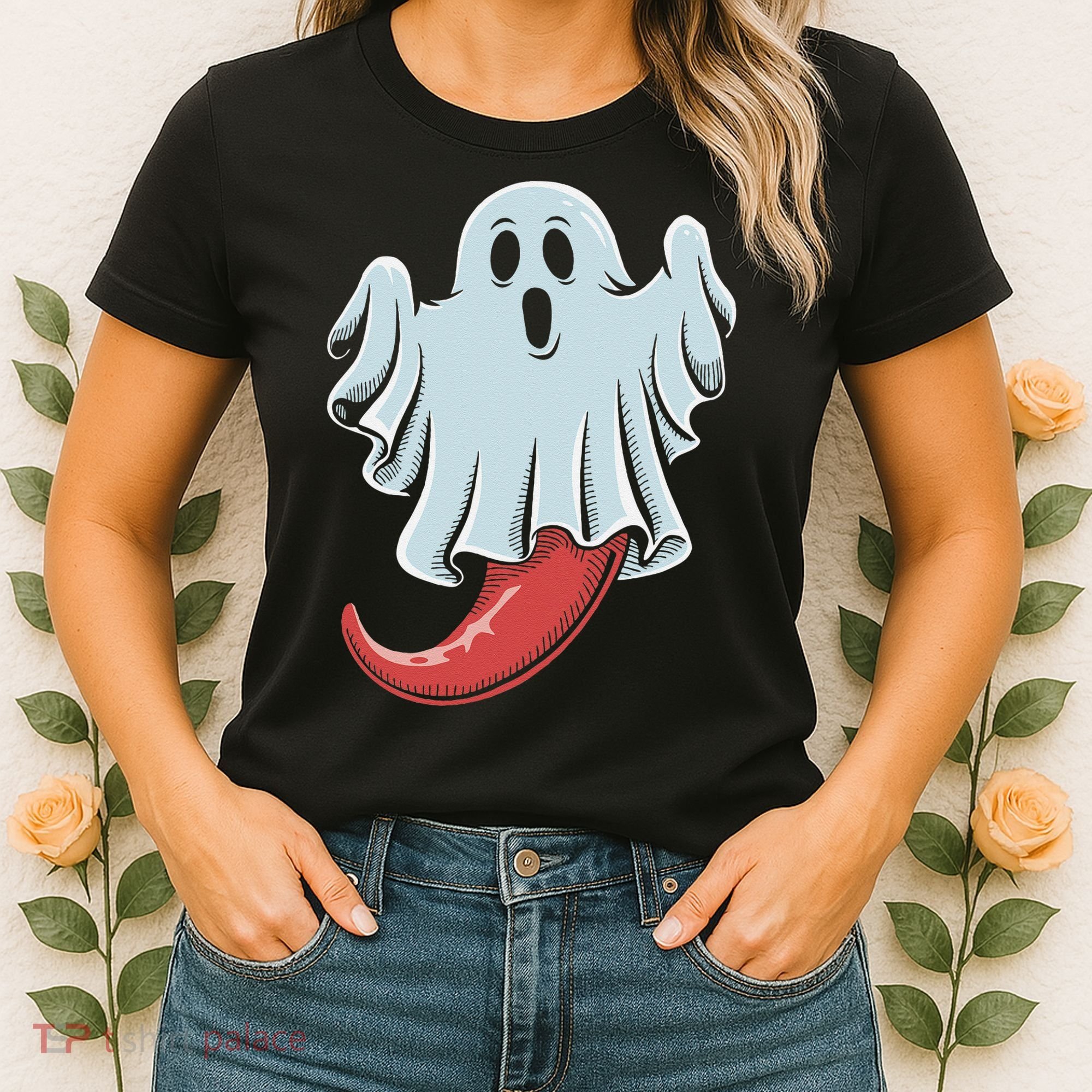 Funny Ghost Chili Pepper Lovers Spooky Halloween Women's T-Shirt