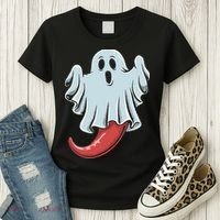 Funny Ghost Chili Pepper Lovers Spooky Halloween Women's T-Shirt thumb 3