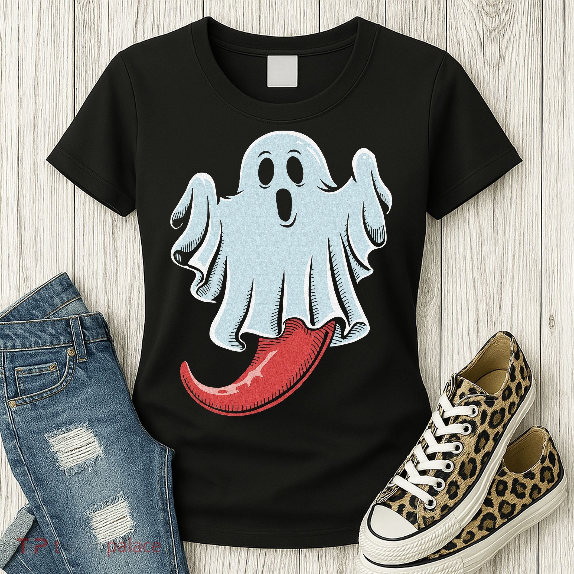 Funny Ghost Chili Pepper Lovers Spooky Halloween Women's T-Shirt