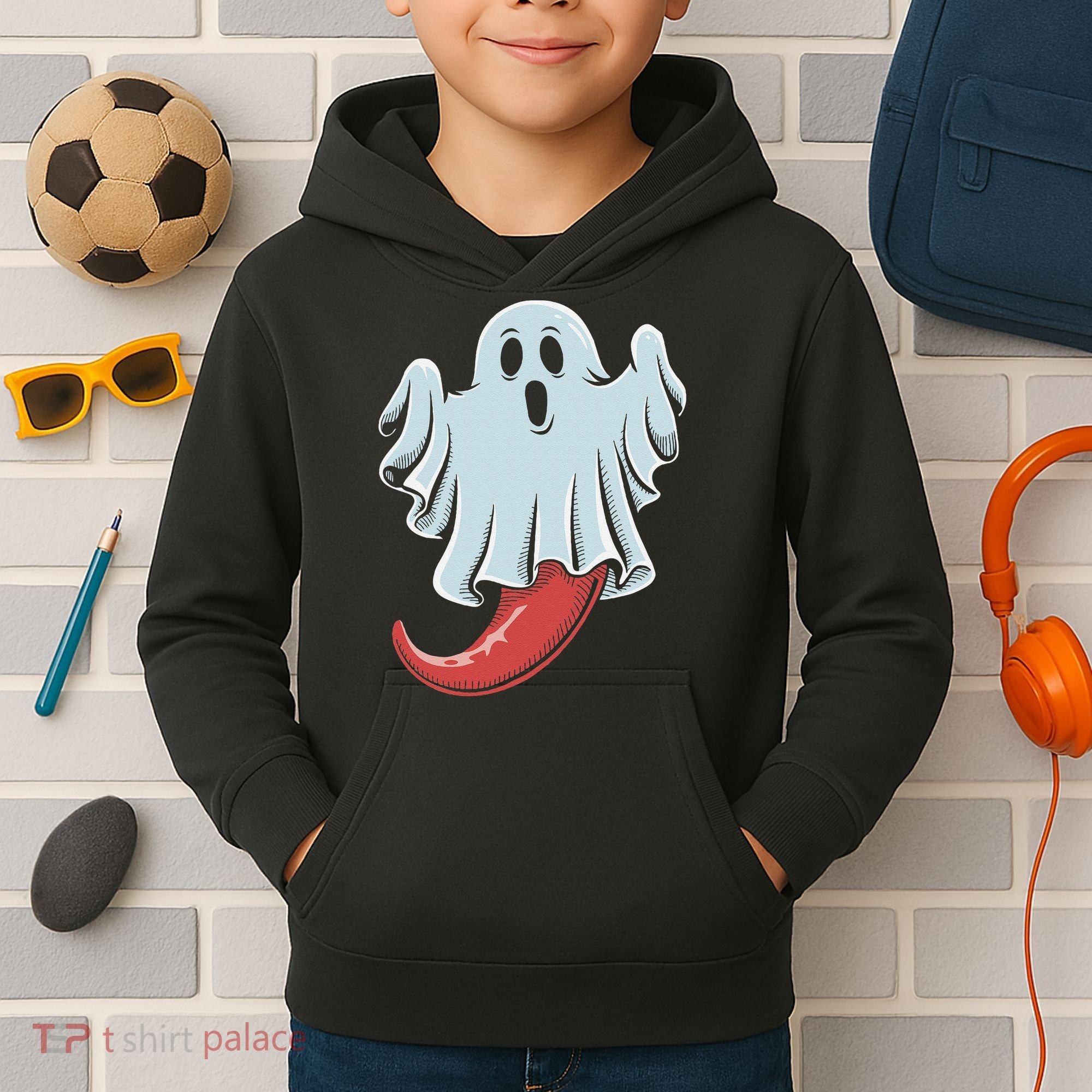 Funny Ghost Chili Pepper Lovers Spooky Halloween Kids Hoodie