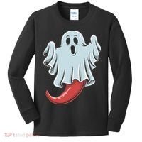 Funny Ghost Chili Pepper Lovers Spooky Halloween Kids Long Sleeve Shirt thumb 0