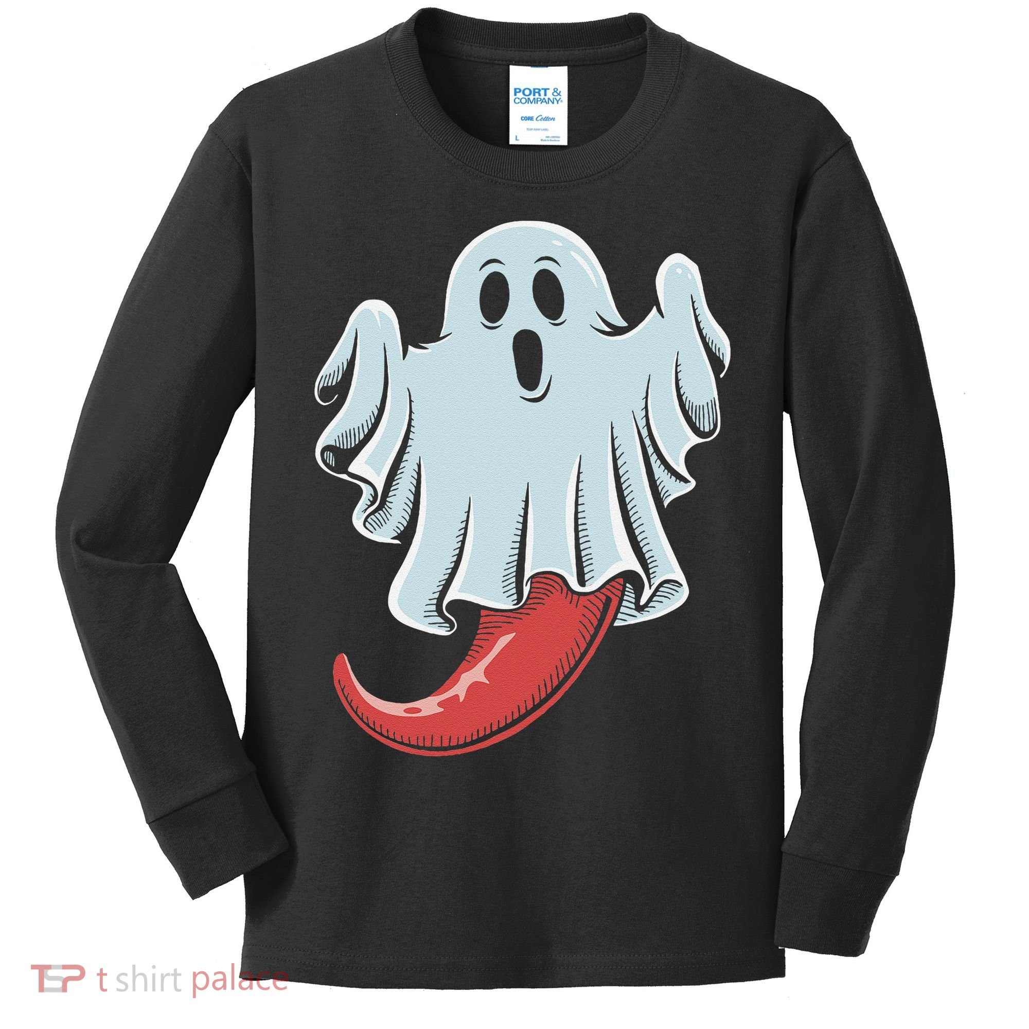 Funny Ghost Chili Pepper Lovers Spooky Halloween Kids Long Sleeve Shirt