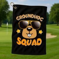 Funny Groundhog Day Squad Golf Towel thumb 1