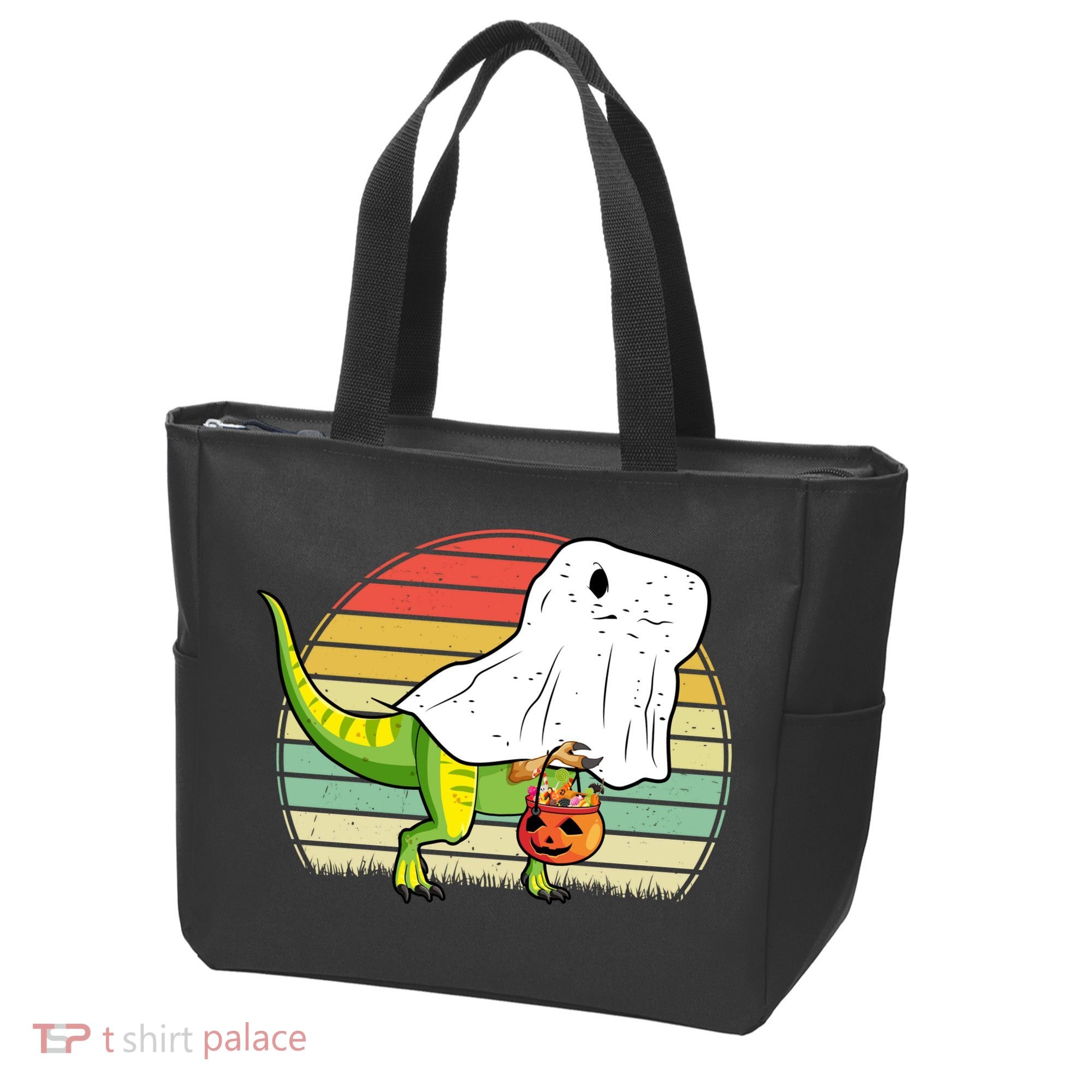 Funny Ghost Dinosaur Halloween Graphic Tote Bag