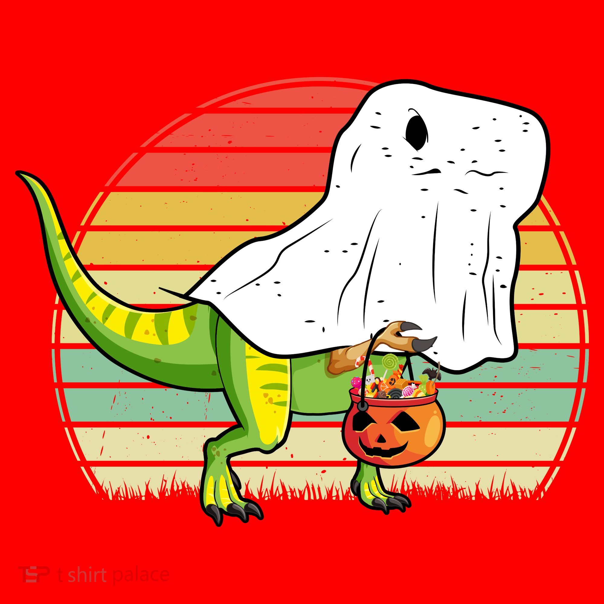 Funny Ghost Dinosaur Halloween Graphic Santa Hat