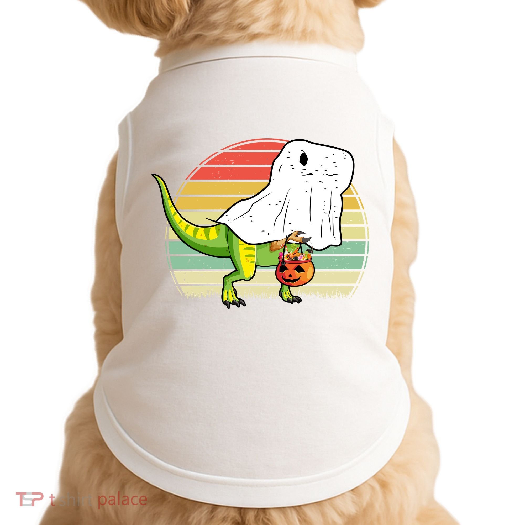 Funny Ghost Dinosaur Halloween Graphic Doggie Tank