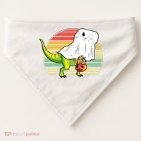 Funny Ghost Dinosaur Halloween Graphic USA-Made Doggie Bandana thumb 0